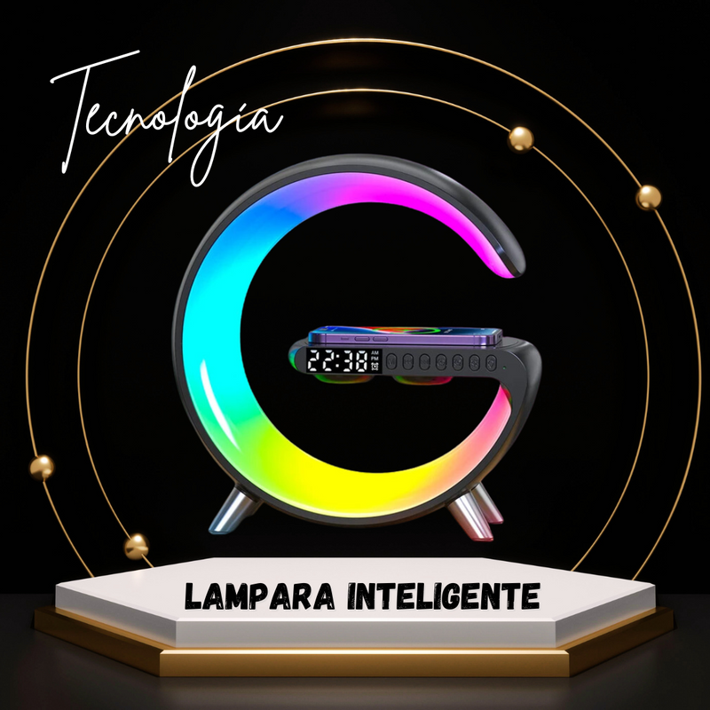 LAMPARA G INTELIGENTE PREMIUN- LUZ LED - BLUETOOTH - CARGADOR Qi- RELOJ DESPERTADOR